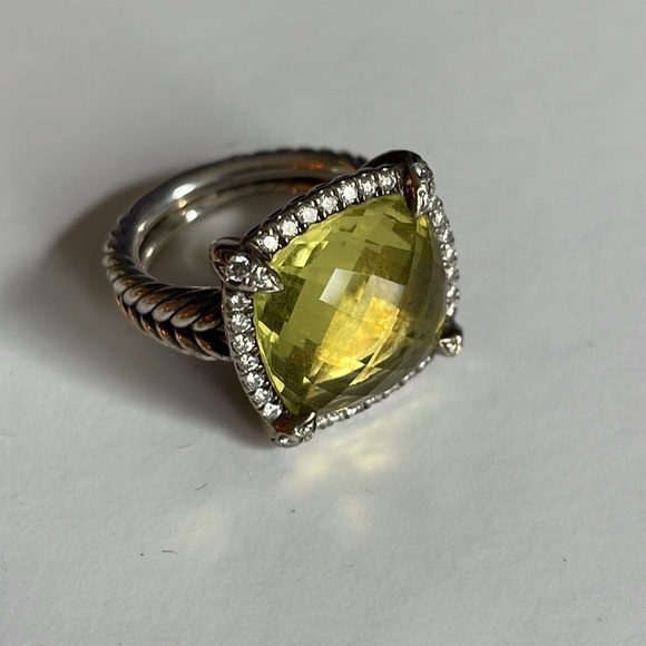 David Yurman Large Chatelaine pave Lemon Citrine Ring sz 5 - Picture 2 of 6